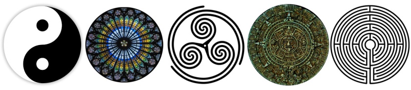 Mandalas - rose window, yin yang, celtic spiral, labyrinth, mayan calendar